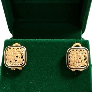 Genuine 14K Hawaiian Heirloom Earrings Cut-out design of hibiscus & scroll 🌺